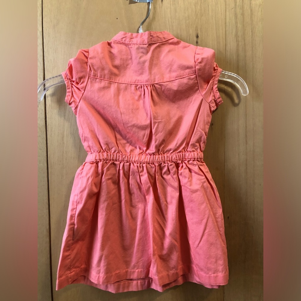 Girls 4T Coral Salmon Calvin Klein Jeans Button Ruffle Cotton Summer Dress - Picture 2 of 7